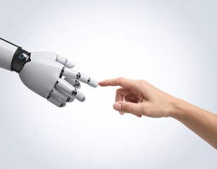 Human hand and robotic hand reaching out with fingers almost touching, inspired 