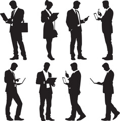 Naklejka premium business people silhouettes, silhouette, people, business, vector, woman, businessman, men, illustration, group, team, person, suit, walking, silhouettes, work, black, set, outline, success, businessw
