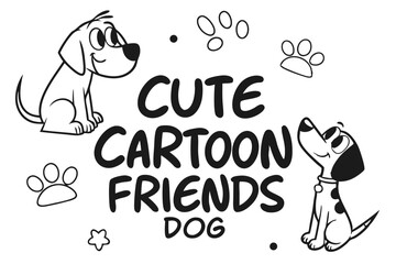 Charming cartoon dog illustration in a chalkboard style with friends