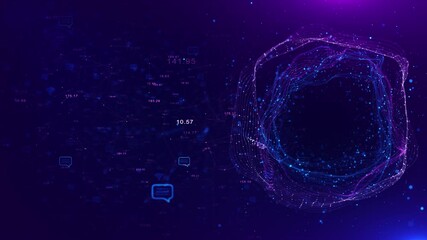 Digital circles of blue glowing dots. Big Data visualization into cyberspace digital circle interface on dark background, abstract technology theme, high-tech ring, cyber design, modern innovation - Powered by Adobe