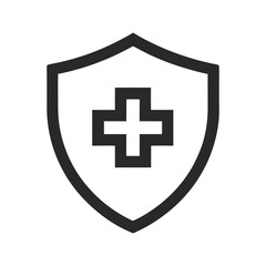 Obraz premium Black Outline Shield Icon White Cross Medical Symbol