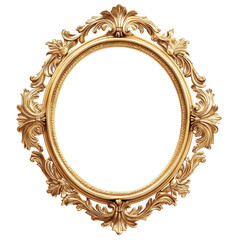 Ornate Gold Oval Frame Antique Style Design isolated on a transparent background