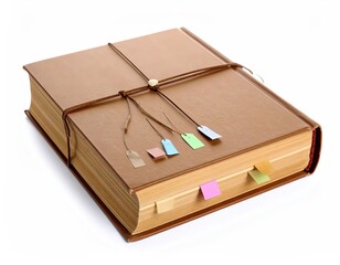 Leather-bound Book with String Closure and Colored Bookmarks