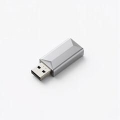 A sleek silver USB flash drive, perfect for data storage and transfer. The USB is depicted in a studio shot
