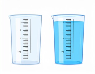 Set of kitchen measuring cups with 1-liter capacity, one empty and one filled
