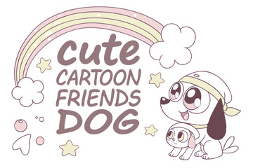 Adorable kawaii style cartoon dog character with rounded features