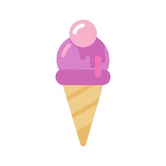 Layered Ice Cream Cone – Pink and Purple Scoops with Dripping Syrup in a Waffle Cone