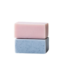Two artisan soap bars stacked pink and blue hues isolated on a transparent background