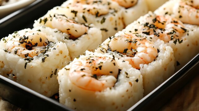 Set of hot baked ricco rolls with shrimp mozzarella nori rice