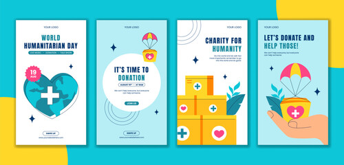 World Humanitarian Day Celebration Vector with Hand Drawn Cartoon Style Social Media Stories