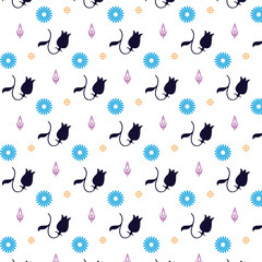 Elegant Floral Repeat Pattern with Tulips and Decorative Elements