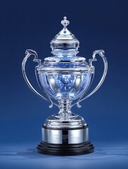 Prestigious Silver Trophy Against Blue Background