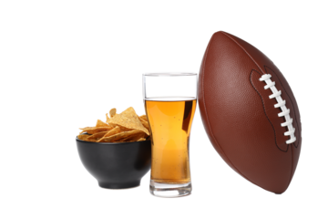 PNG, Beer with a rugby ball, isolated on white background
