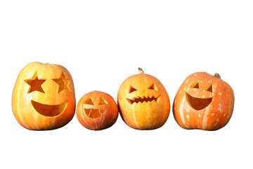 Creative carved Halloween pumpkins, isolated on white, PNG