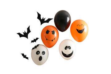 Five fun Halloween balloons in bright colors, isolated on white, PNG