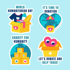 Flat Design Humanitarian Day Template with Cartoon Drawing Label Elements