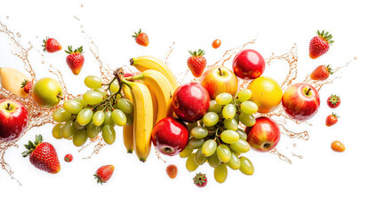banana fruit splash green grapes red grapes apple and banana combo fresh strawberries citrus fruits orange and apple juicy banana bunch fruit mix splash pomegranate fruit vibrant fruit 