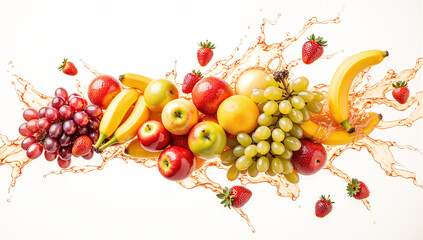 banana fruit splash green grapes red grapes apple and banana combo fresh strawberries citrus fruits orange and apple juicy banana bunch fruit mix splash pomegranate fruit vibrant fruit 