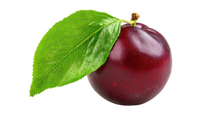 a plum with a leaf on it