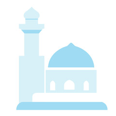 Flat minimalist mosque with one blue dome and a tall minaret, used for religious and festive Islamic themes like Eid or Ramadan.