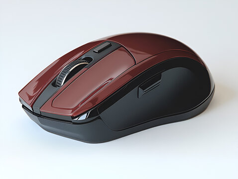 An isolated black wireless computer mouse with an optical scroll wheel and buttons, a perfect PC input device for office technology