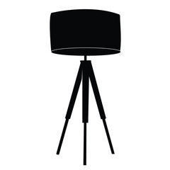 isolated cutout of modern floor lamp with tripod stand and geometric lampshade featuring minimalist design home decor lighting furniture silhouette icon interior object element style


