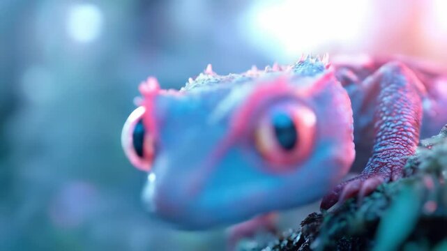 Colorful gecko macro with vibrant lighting
