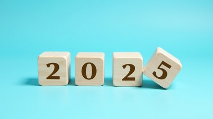 New Year 2025: Wooden Blocks Displaying the Upcoming Year