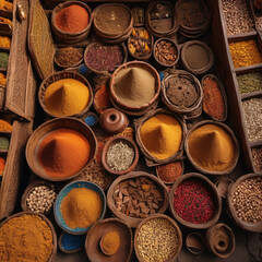 Top-Down View of Moroccan Bazaar with Intricate Wood Carvings