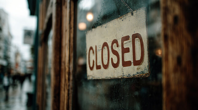 Closed sign hangs on glass door, signaling renovation