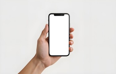 Hand holding a blank smartphone with a display screen for business communication