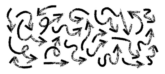 Hand Drawn Arrows Set vector collection, Grunge arrow brush drawn, sketched scribbles doodle symbols decorative element design illustration