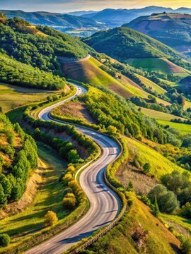 A winding road through the hills of the Apennine Mountains near Veroli