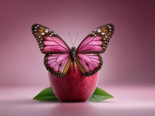 Beautiful Butterfly Emerging from Vibrant Pink Apple
