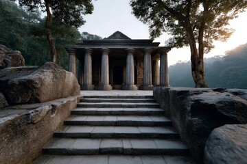 Majestic Ancient Temple Entrance with Symmetrical Design