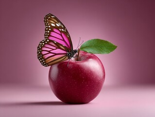 Apple with Butterfly Transforming in Soft Pink Background
