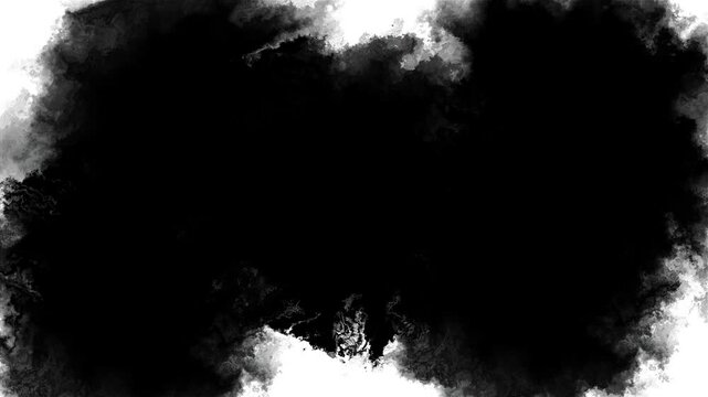 Drop ink transition Ink dripping and spreading throughout the frame. black white paper. water mask Round halftone frame change transition. ink splatter transition. Turbulent painting blot spreading 4K