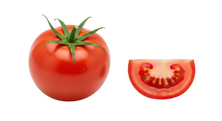 Fresh red tomato and slice isolated PNG with Transparent Background