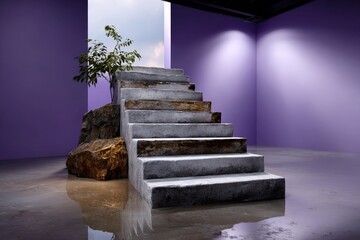 Surreal Staircase Leading to Nowhere Surrounded by Modern Design Elements