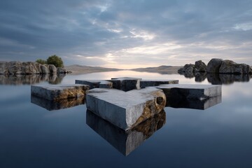 Surreal and Symmetrical Composition of Floating Islands on Water