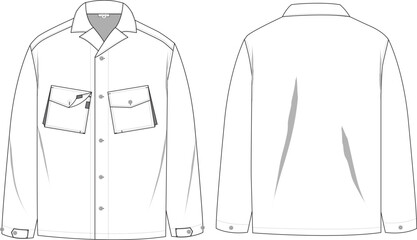Long Sleeve Shirt Front and Back Illustration with Two Front Pockets and Collar Design