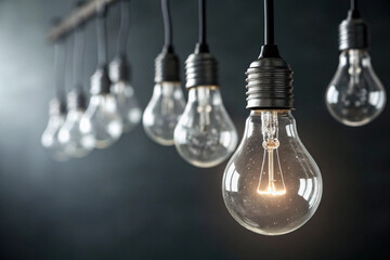 Illuminating Ideas A Row of Glowing Light Bulbs Hanging in the Dark