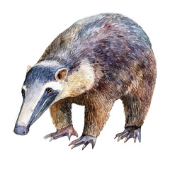 Anteater Close Up, watercolor vector, isolated on a white background.