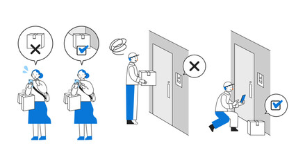 配送業の人手不足問題を示すイラスト　置き配