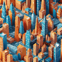 Global Illumination Origami Metropolis in Collage Style
