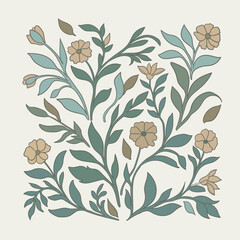 Floral pattern with flowers, leaves and branches
