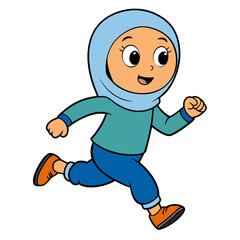 Fototapeta premium A muslim girl running cartoon illustration. Isolated on white background
