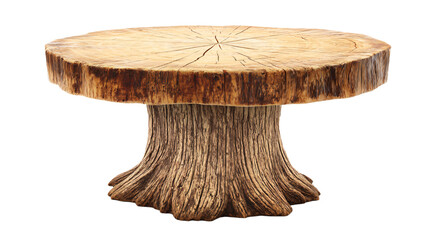a wooden table with a tree stump top