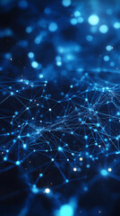 Abstract digital network, interconnected glowing blue nodes and lines, neural network. Ai generated image