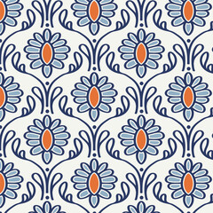 Seamless pattern with blue flowers on a white background
